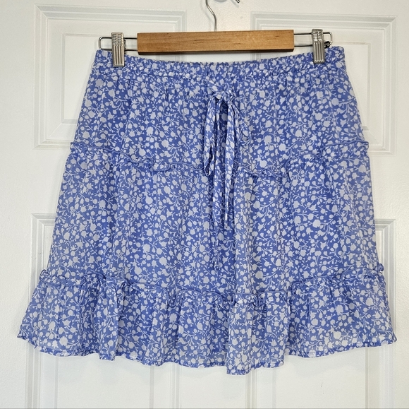 3/$25 Sienna Sky Blue Floral Tiered Ruffle Mini Skirt Cottagecore Boho L - Picture 2 of 5